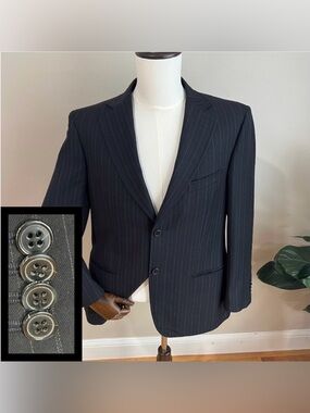 Z ZEGNA Sport Coat Suit Jacket Blazer Striped Blue Sz 40R 50 IT Wool Dual Vented